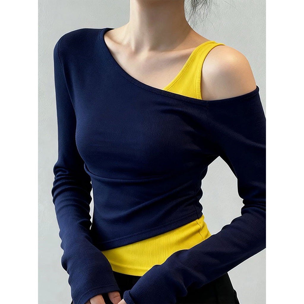 Elegant Off-Shoulder Long Sleeve Fitted Waist Women's T-Shirt