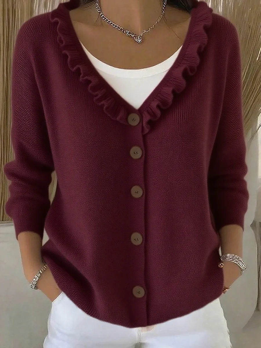 Knitted cardigan casual V-neck sweater jacket for women