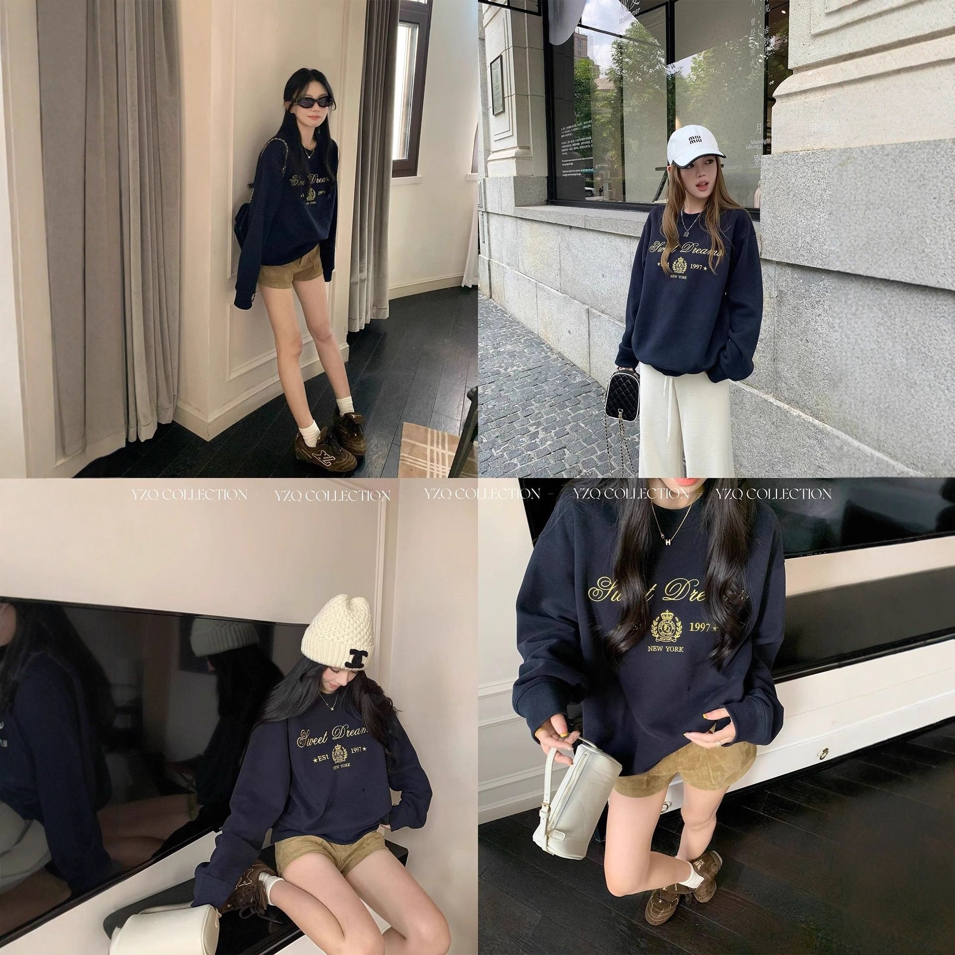 Round neck long sleeved hoodie, women's style loose letter print