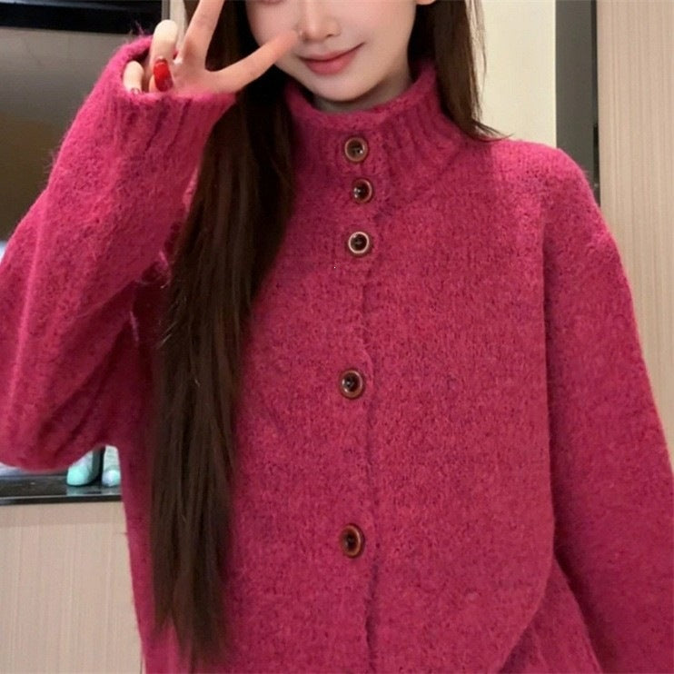 Solid color sweater jacket for women in autumn and winter