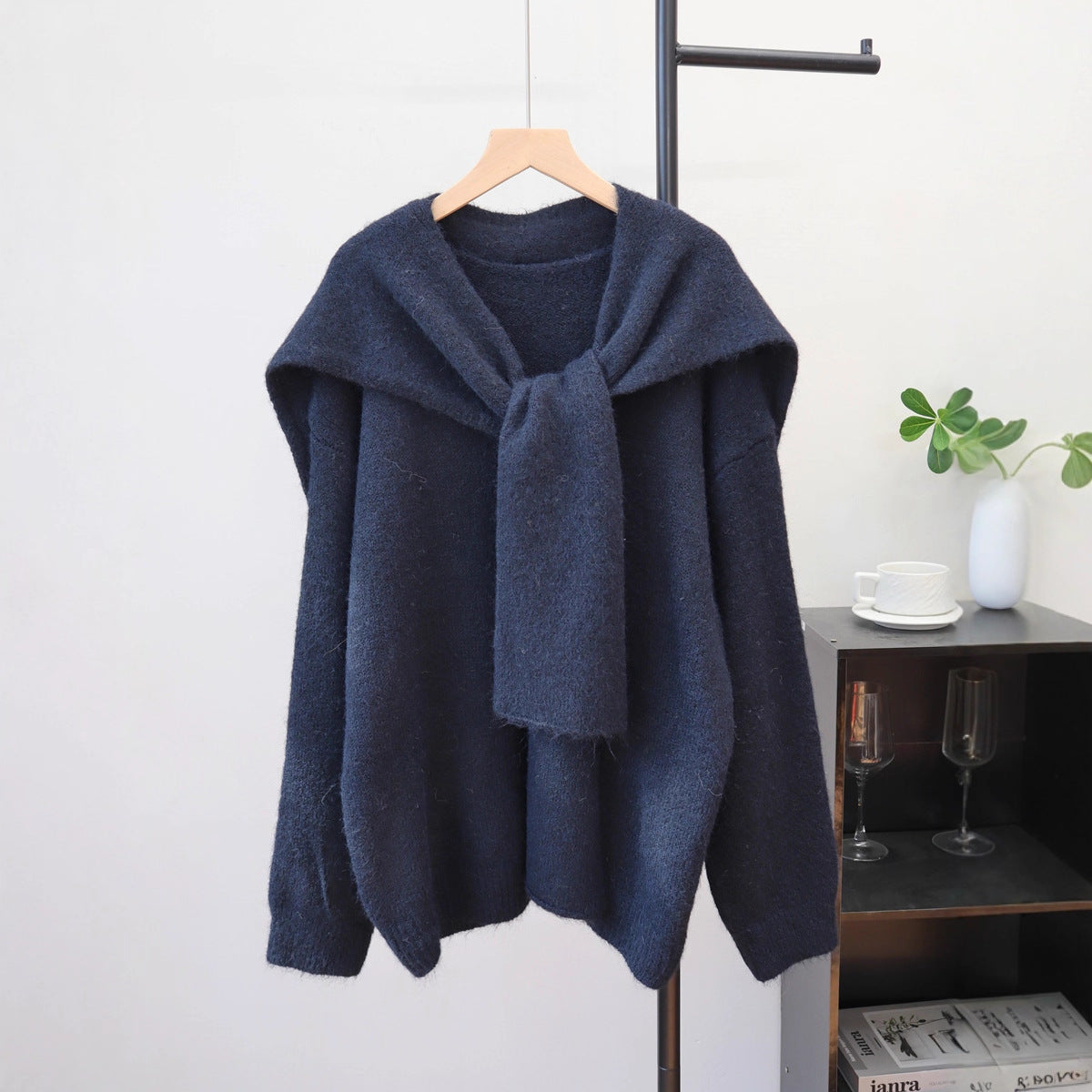 Loose shawl two-piece sweater set