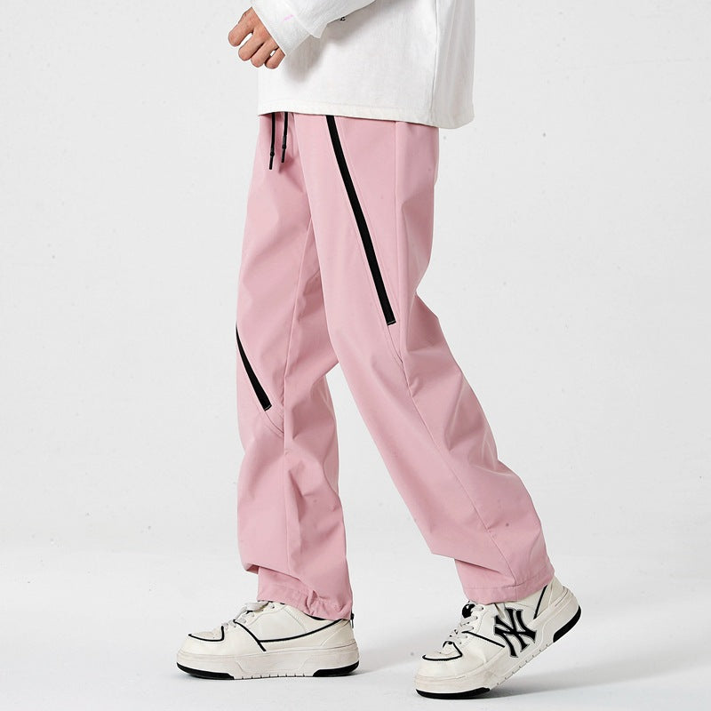 Style Rugged Zipper Hiking Cargo Pants for Men, Spring and Autumn Fashion Outdoor Water-Resistant Loose Casual Trousers