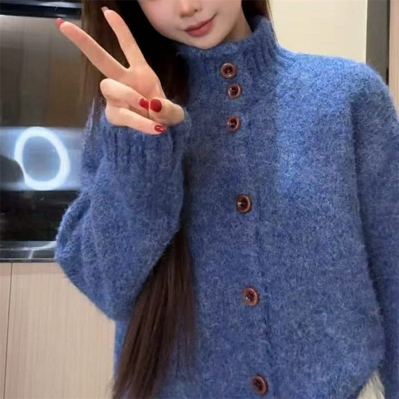 Solid color sweater jacket for women in autumn and winter