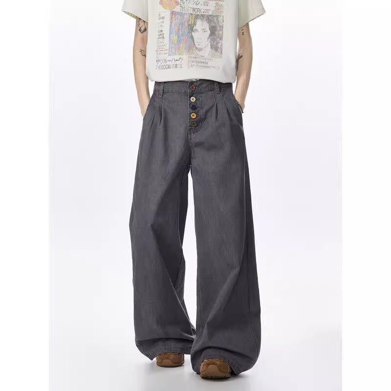 Vintage Style Distressed Cargo Casual Pants Men Summer New Loose Straight Leg Drapey Wide Leg Long Pants