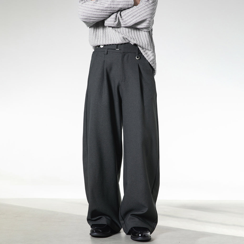 Drapey Trousers for Men, Spring Season, Adjustable Waist, Soft Texture, Loose Fit, Casual Pants with 3D Pleats, Straight Leg Long Trousers