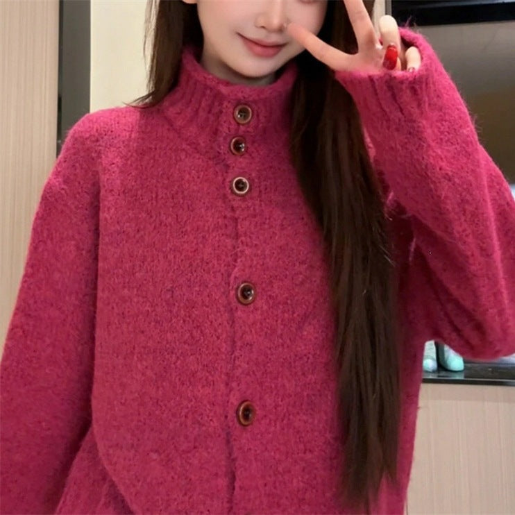 Solid color sweater jacket for women in autumn and winter