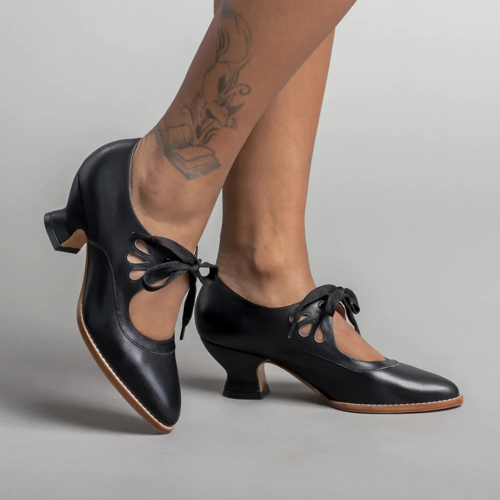 Hollow-out high-heeled lace-up large-size women's casual shoes