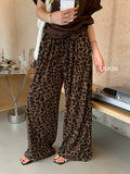 Retro Leopard Print Wide Leg Pants Women Early Autumn Straight Leg High-Drape Tencel Casual Loose Floor-Length Pants