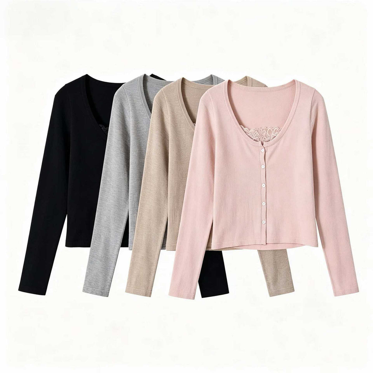 Long sleeved V-neck lace patchwork top