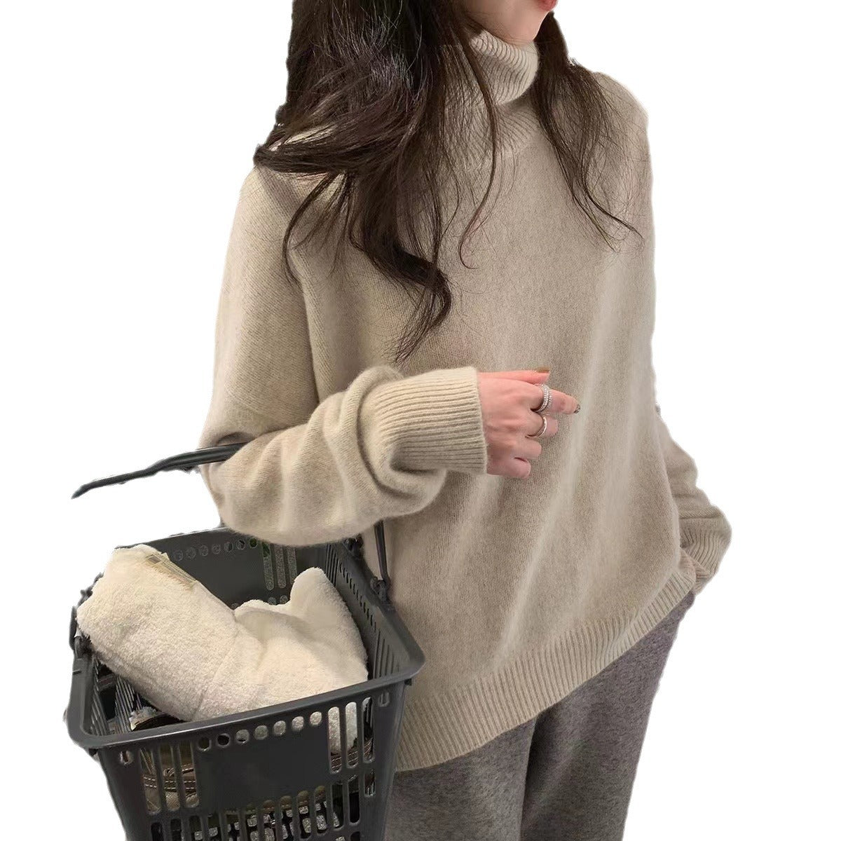 High neck solid color sweater for women in autumn and winter