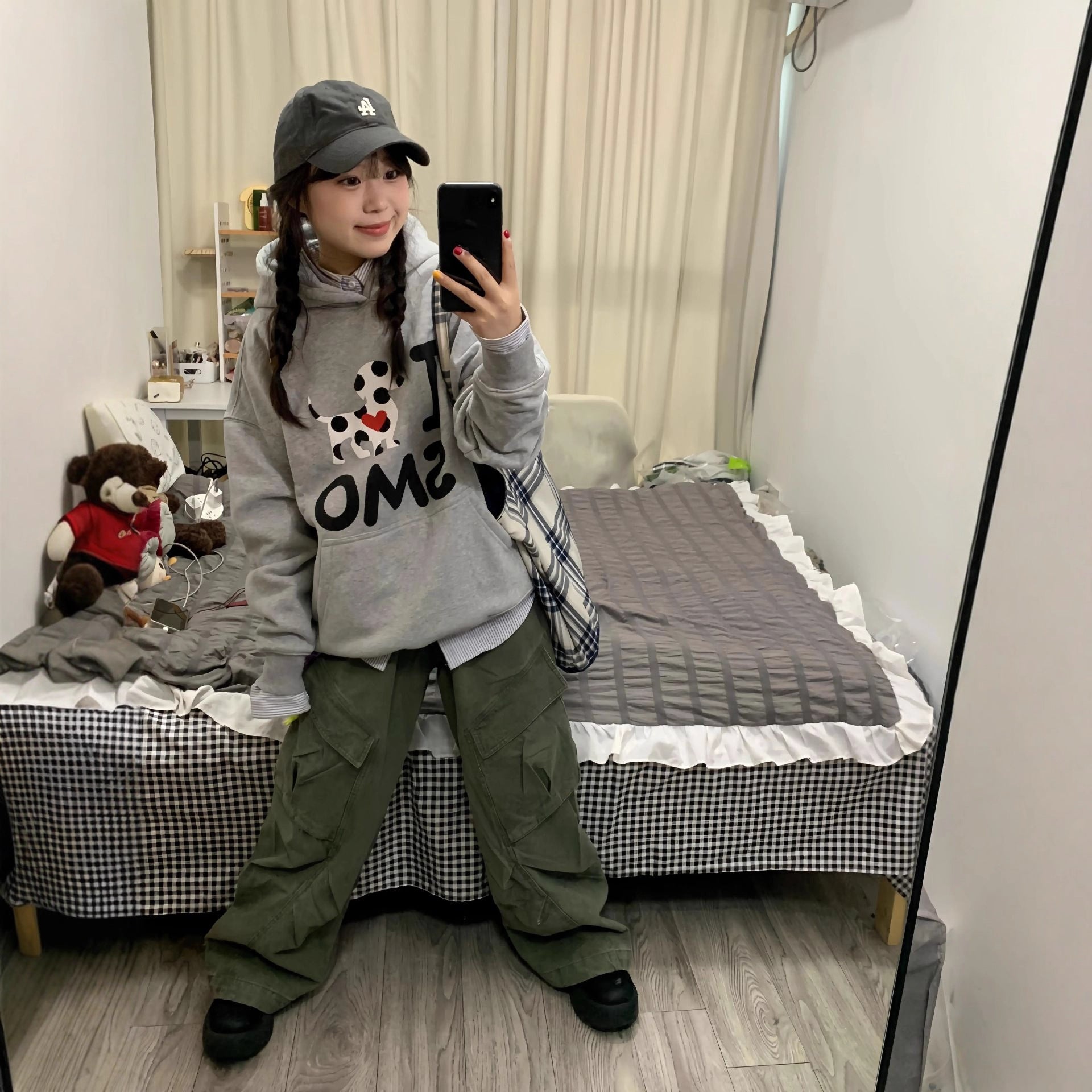 Heavyweight Dalmatian Print Hoodie for Women,  Loose Casual Stylish Outerwear Top