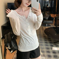 Long Sleeve Half-Open Collar T-Shirt Women Slim Fit Base Layer Top