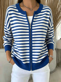 Striped zipper knitted cardigan for women