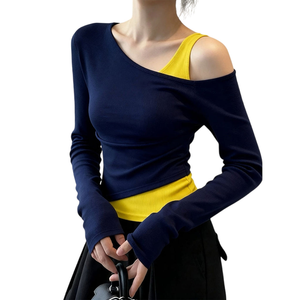 Elegant Off-Shoulder Long Sleeve Fitted Waist Women's T-Shirt