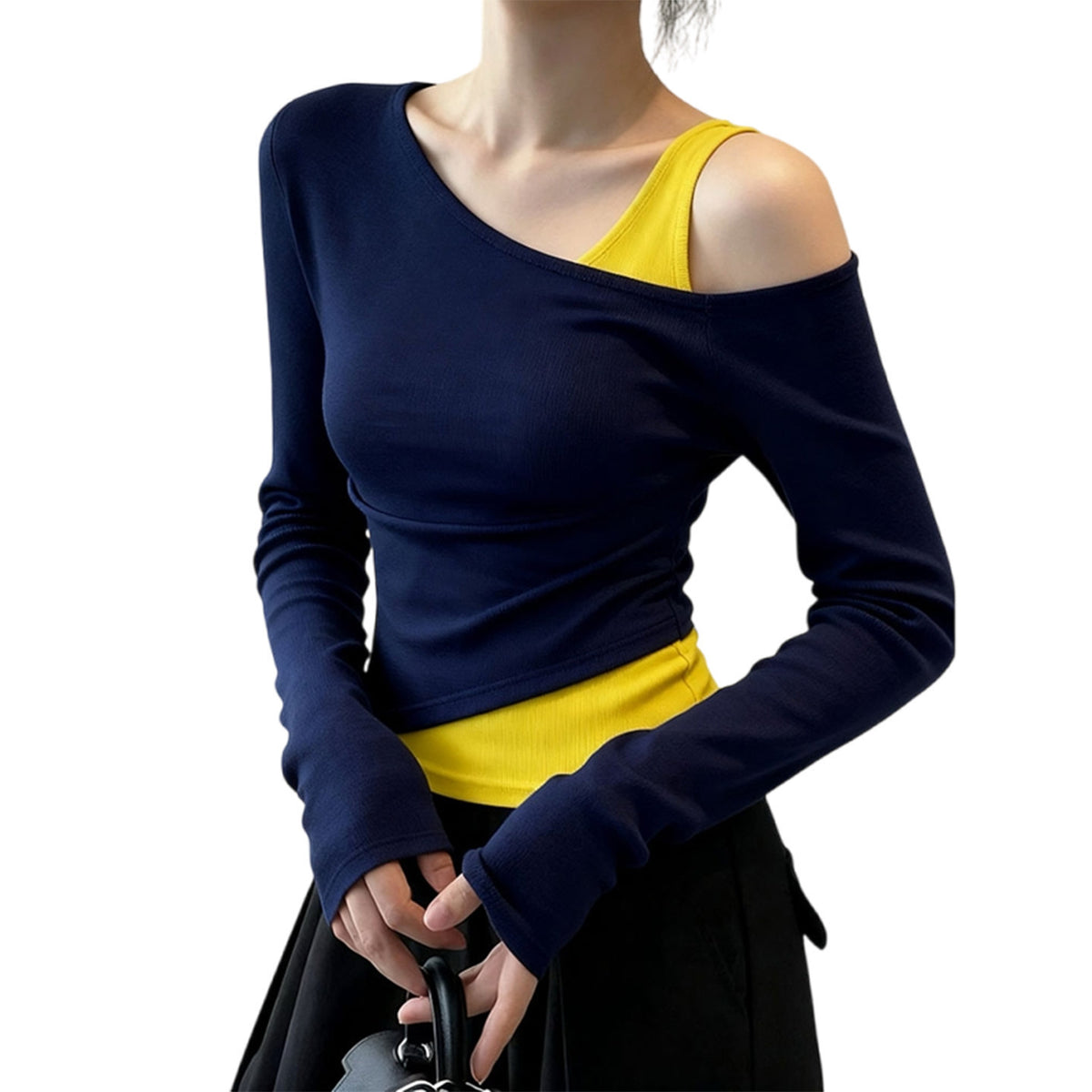 Elegant Off-Shoulder Long Sleeve Fitted Waist Women's T-Shirt