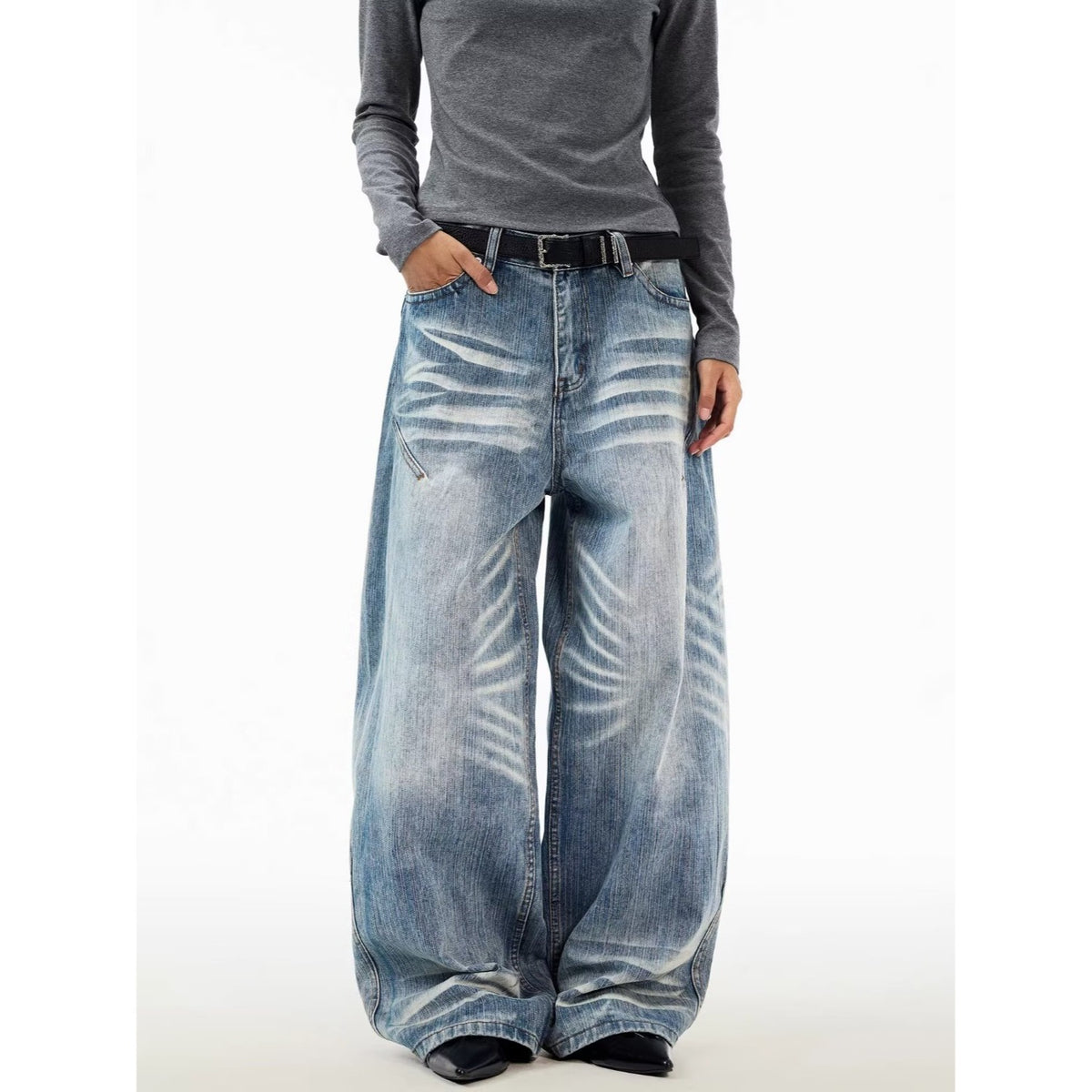 Oversized Knife-Edge Jeans, Unisex Loose Casual Wide-Leg Straight Long Pants