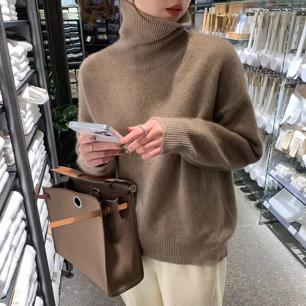High neck solid color sweater for women in autumn and winter