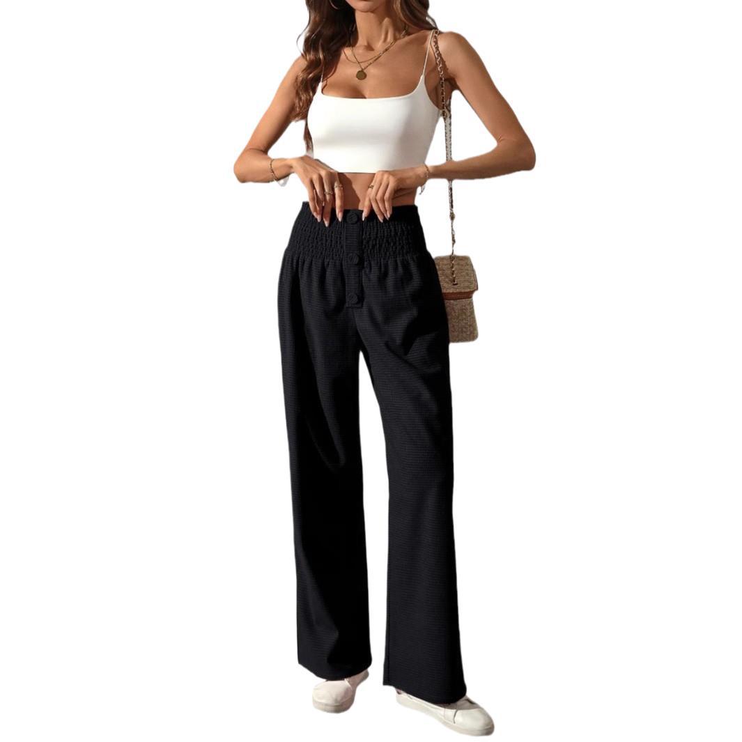 Wide solid color high waisted pants