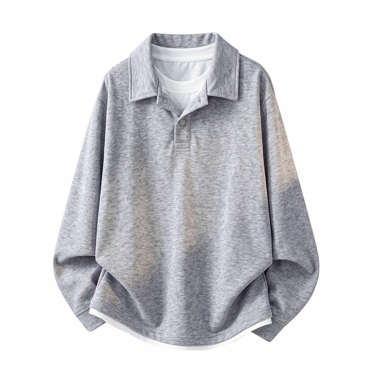 Men's Heavyweight Long Sleeve Fake Two-Piece Polo T-Shirt