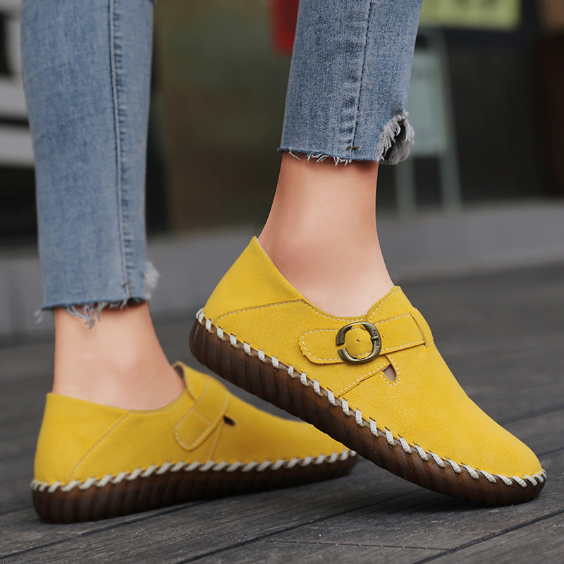 Soft Surface Top Layer Cowhide British Style Birkenstock Single Shoe Stitched Korean Version Comfortable Genuine Leather Women's Shoes