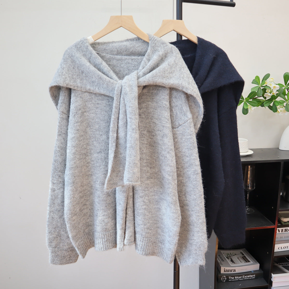 Loose shawl two-piece sweater set