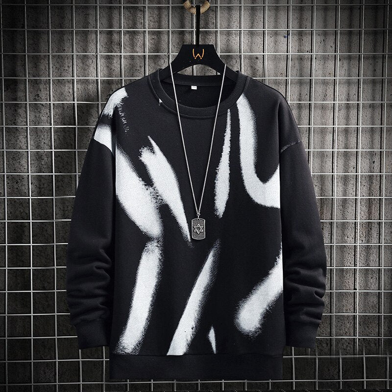 Sping Street Print Sweatshirt Mens Casual Pullover Harajuku Korean Fashion Sweatshirt Men Hip Hop Hoodies Streetwear