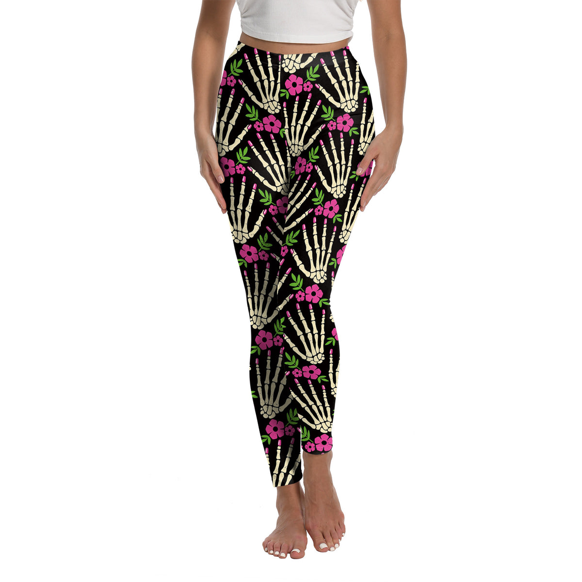 Halloween Women's Leggings Day of the Dead Skull Digital Print Yoga Tights Women's Fitness Stretch Pants