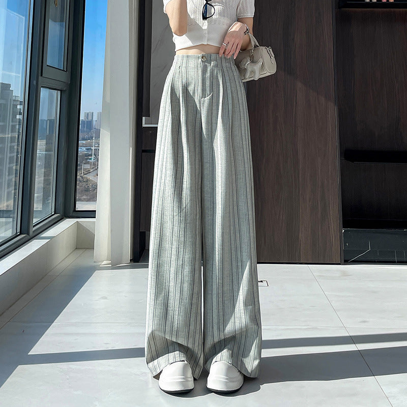Striped Wide-Leg Pants for Women, Autumn New High-Waisted, Slimming, Versatile, Flowing, Floor-Length, Loose, Casual Suit Pants