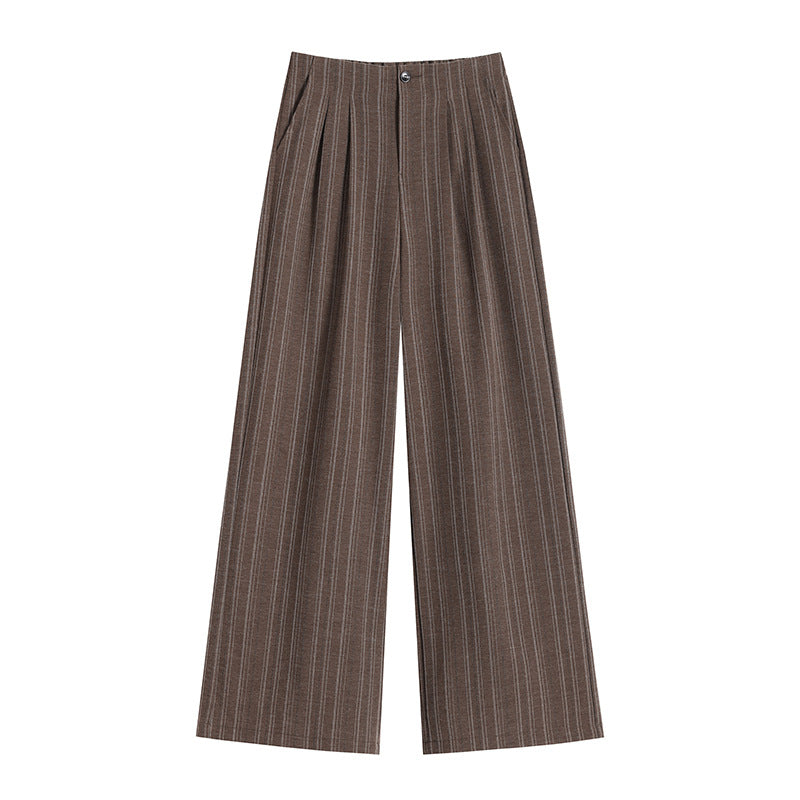Striped Wide-Leg Pants for Women, Autumn New High-Waisted, Slimming, Versatile, Flowing, Floor-Length, Loose, Casual Suit Pants