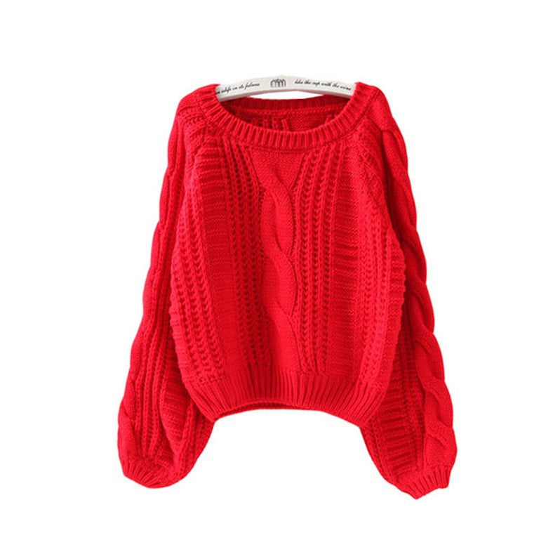 Round neck pullover versatile short Fried Dough Twists sweater for women