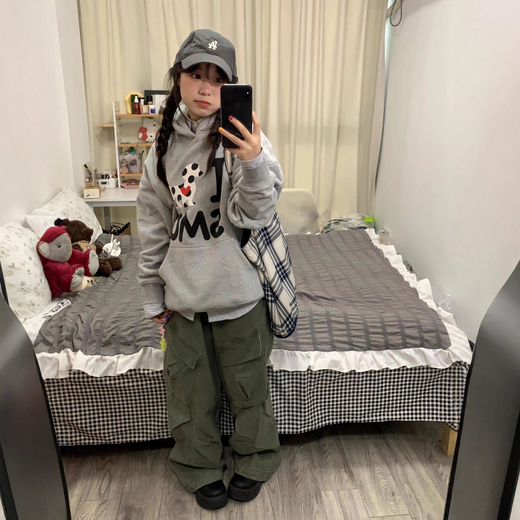 Heavyweight Dalmatian Print Hoodie for Women,  Loose Casual Stylish Outerwear Top
