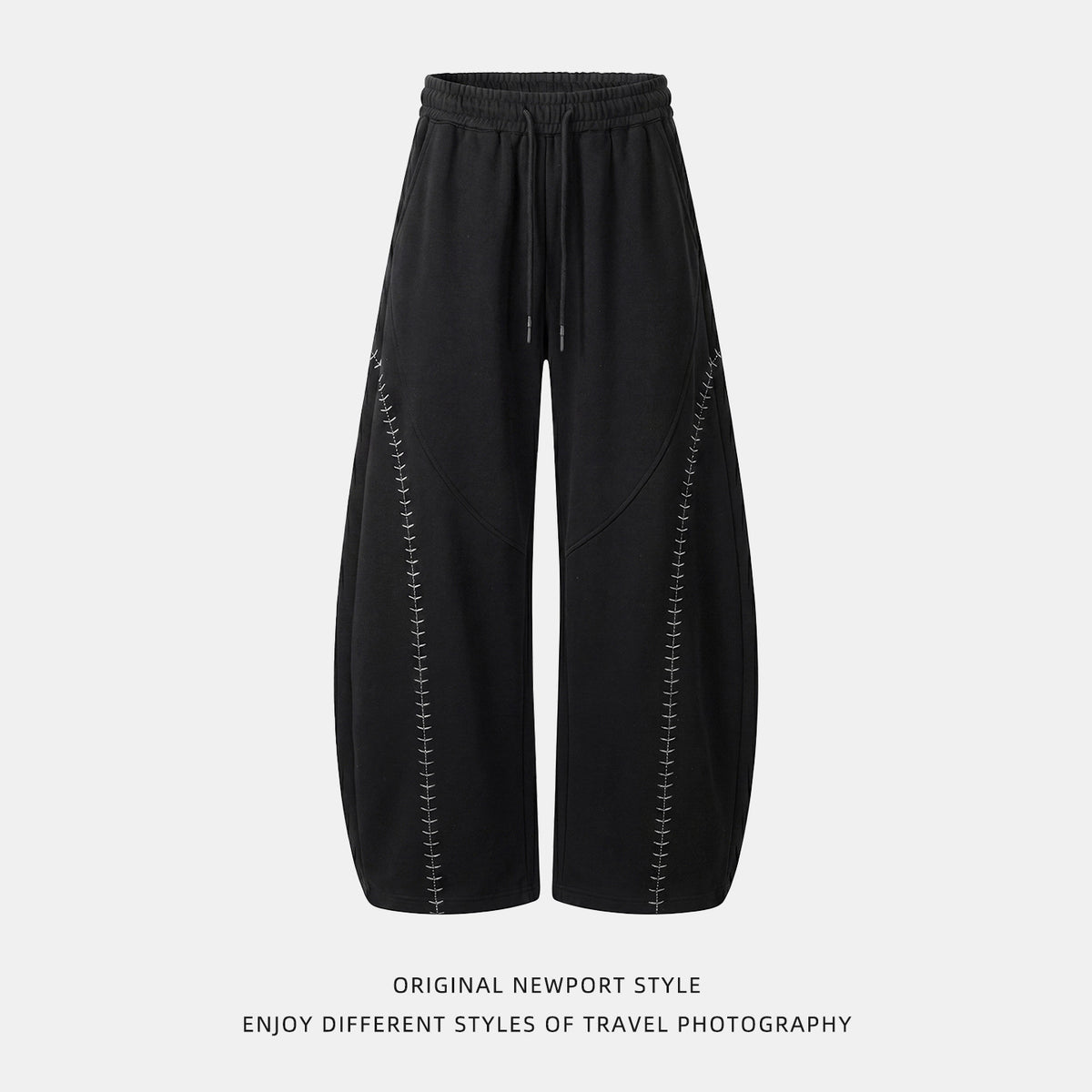 Light Retro Knife-Style Casual Pants for Men, Autumn Loose Fit with Drape, Color-Blocking Embroidery Panel Track Pants