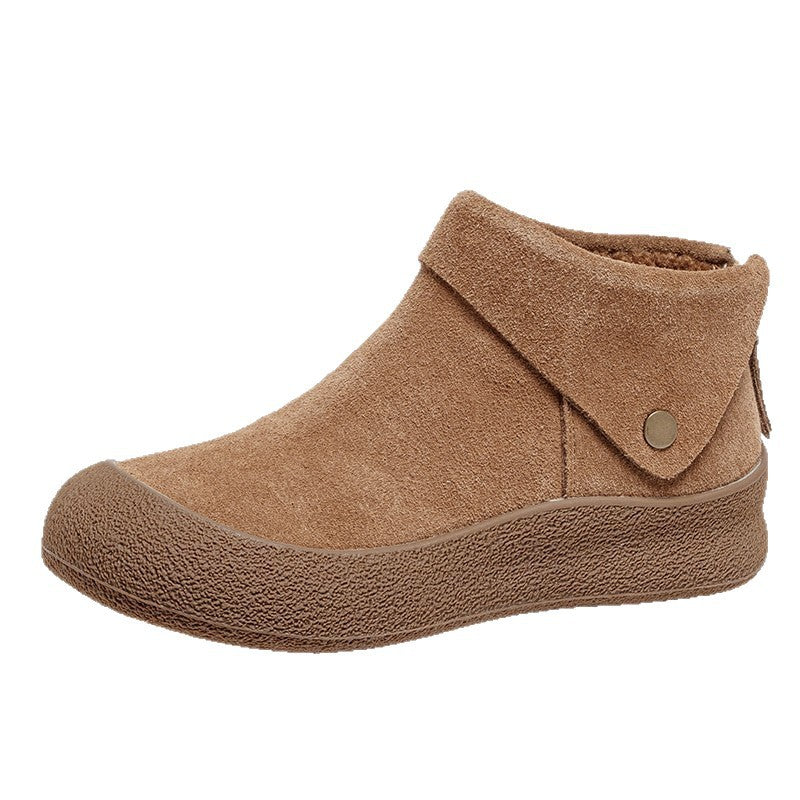 Boken shoes women's soft soled warm cotton shoes round toe flat bottomed short boots