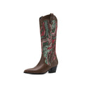 Retro Ethnic Style Patchwork Pointed Toe Western Boots  Chunky Heel High Shaft Western Cowboy Boots Made to order, ships in 7 days