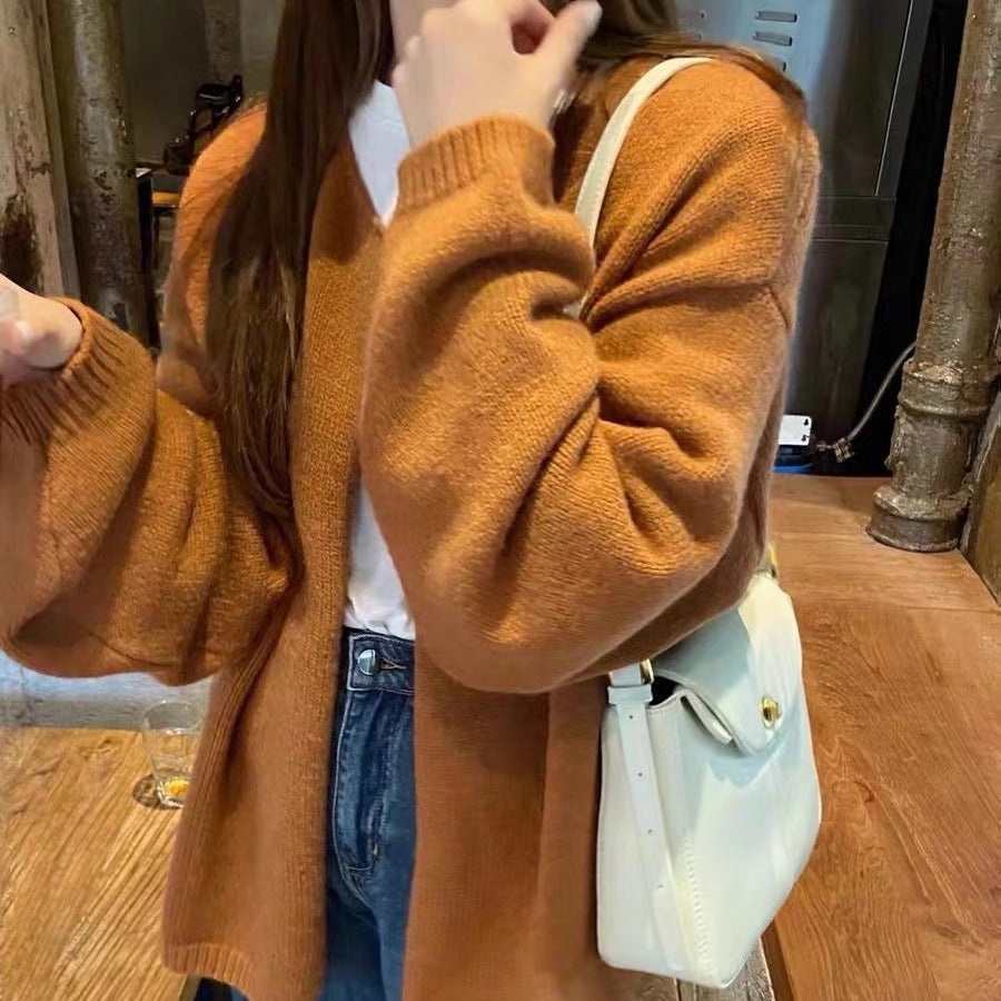 Round Neck Knit Cardigan for Women, Versatile Single Button Inner Layer Sweater Coat