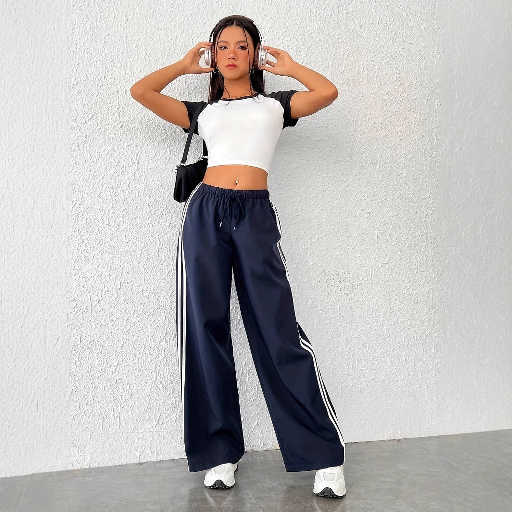 Striped elastic waistband pants