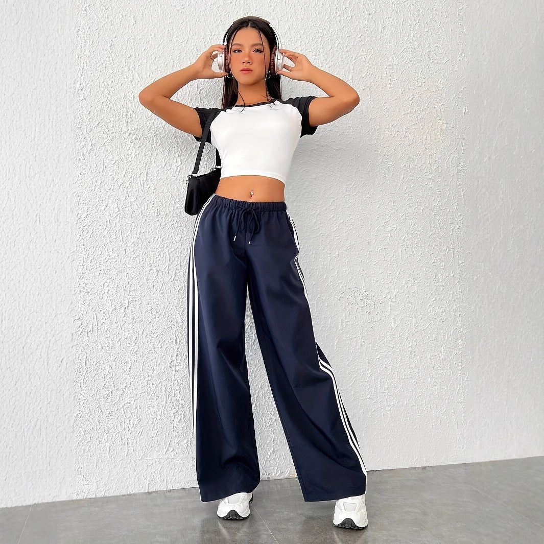Striped elastic waistband pants