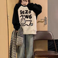 Casual Round Neck Pullover Hoodie for Women, Loose Fit, Cartoon Print