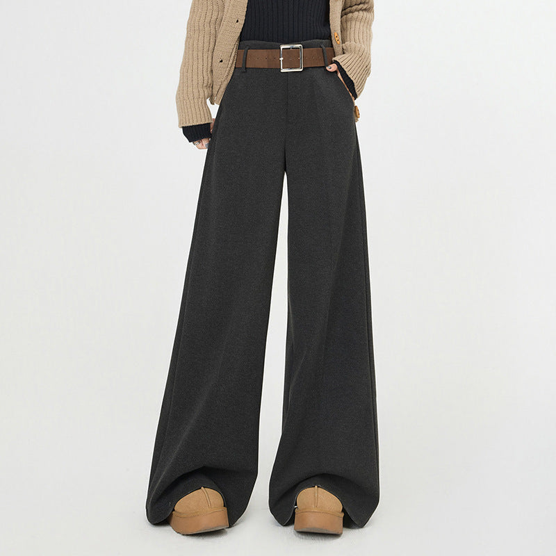 Autumn Wool Trousers for Women, High Waist, Slimming Straight Leg, Loose Wide Leg, Versatile Drapey Casual Floor-Length Pants