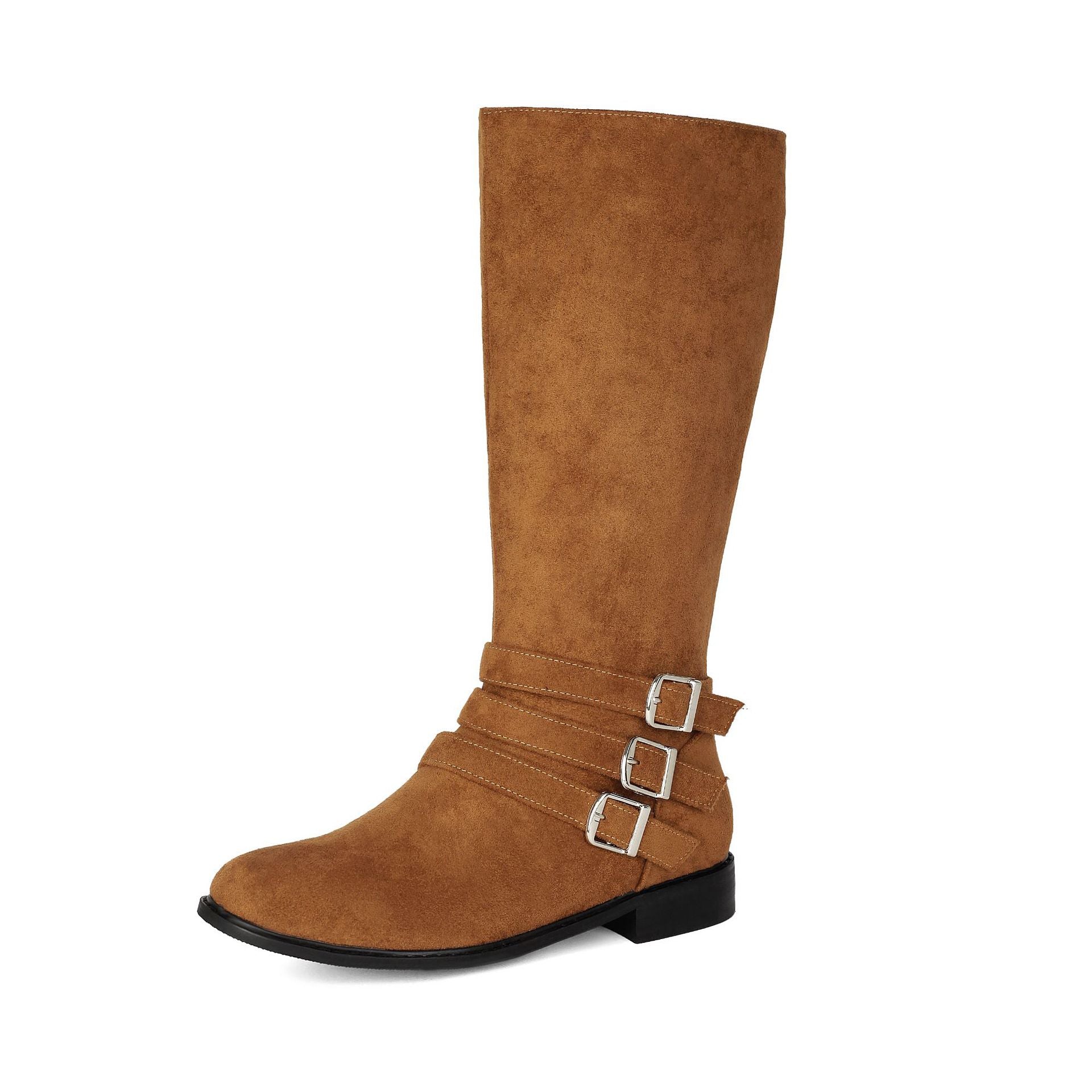 Leather Belt Buckle Suede High-Cut Casual Low-Heel Motorcycle Boots for Men Made to order, ships in 7 days