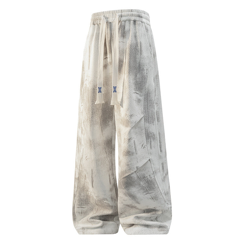 New Gradient Tie-Dye Dirty Style Casual Men's Wide-Leg Flat-Crotch Pants Heavyweight Long Trousers High