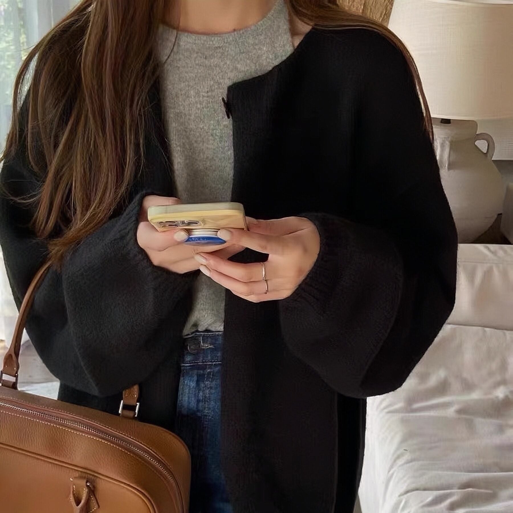 Round Neck Knit Cardigan for Women, Versatile Single Button Inner Layer Sweater Coat