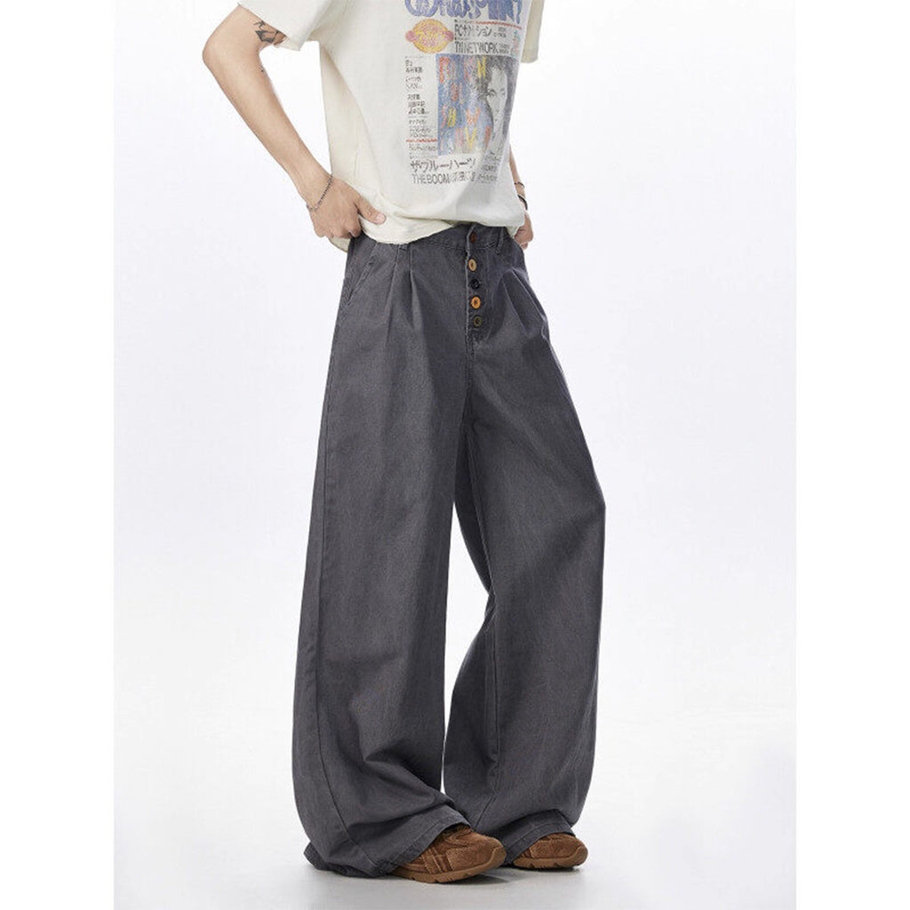 Vintage Style Distressed Cargo Casual Pants Men Summer New Loose Straight Leg Drapey Wide Leg Long Pants