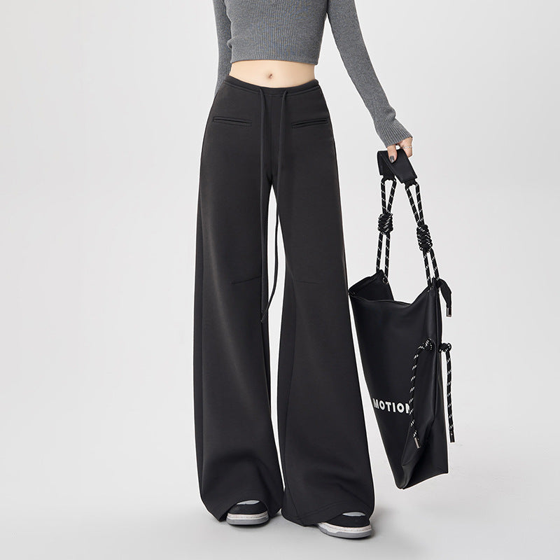 Casual Loose High-Waisted Wide-Leg Pants for Women with Front Pocket Design Flowy Comfortable Sweatpants