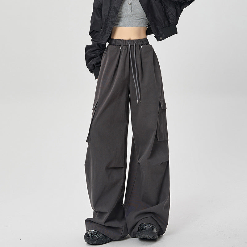 Hiking cargo pants for women, new loose casual wide-leg pants, autumn outdoor washed cotton high-waisted sport pants for women