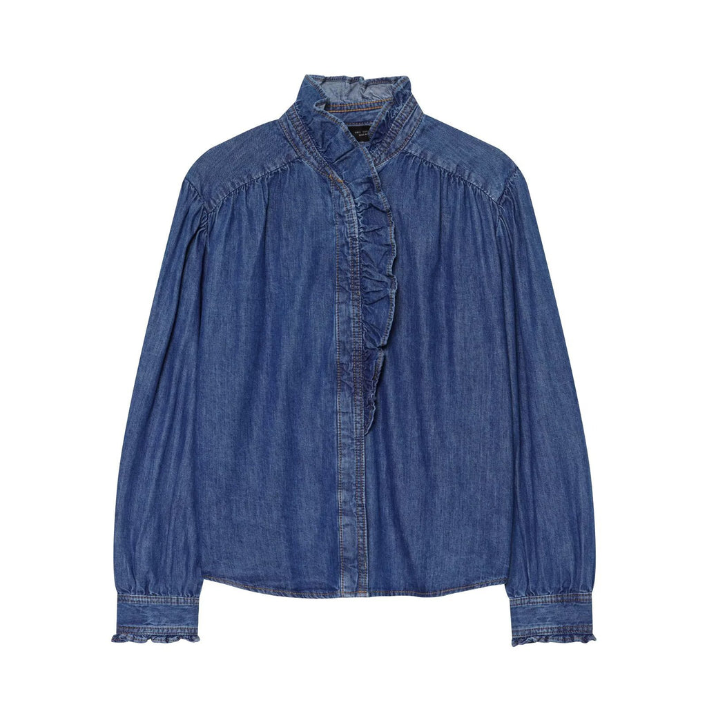 Ruffle denim top shirt