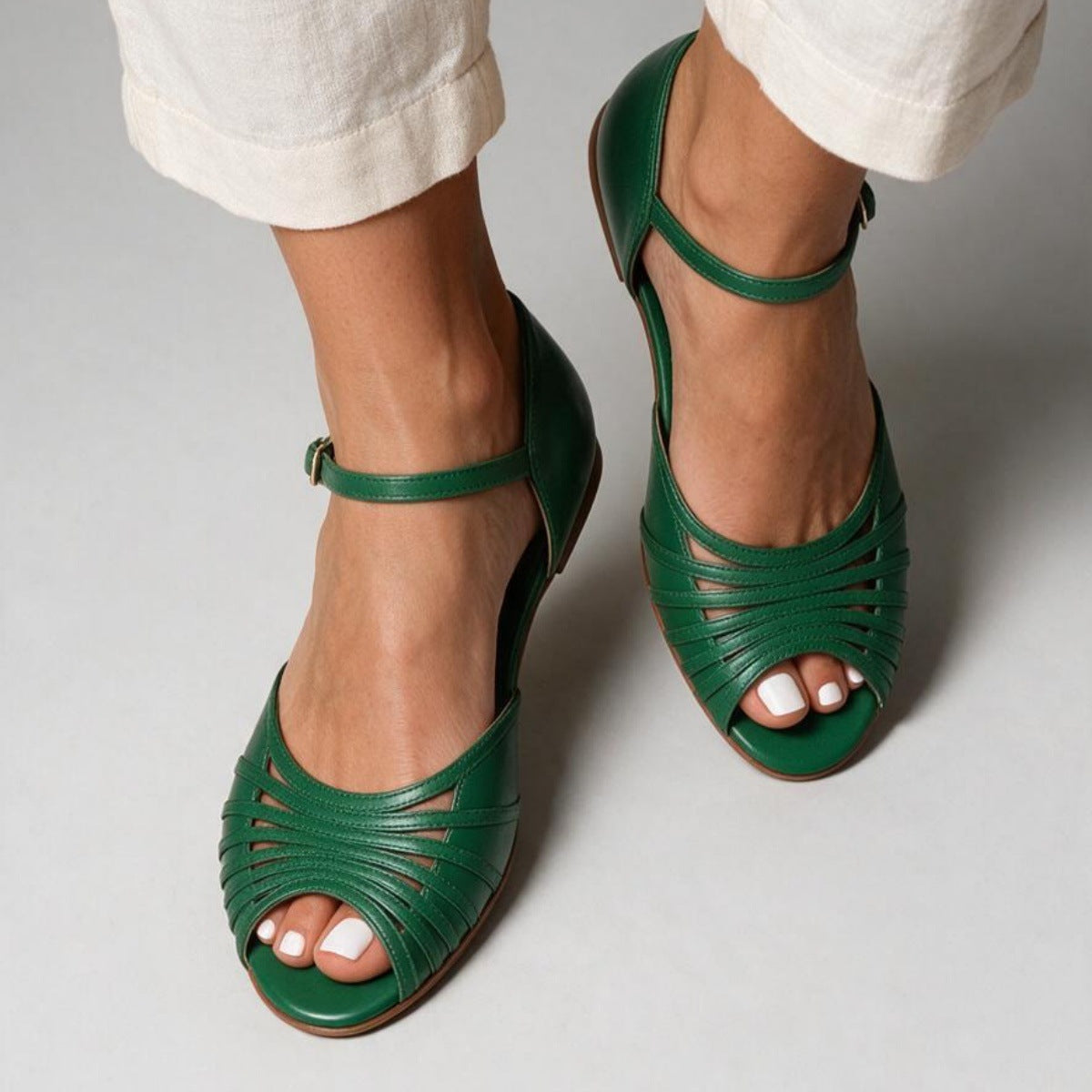 Casual Fishmouth Flat Heeled Ankle Strap Sandals for WomenAdjustable Buckle Design, Comfortable and Versatile Summer Footwear