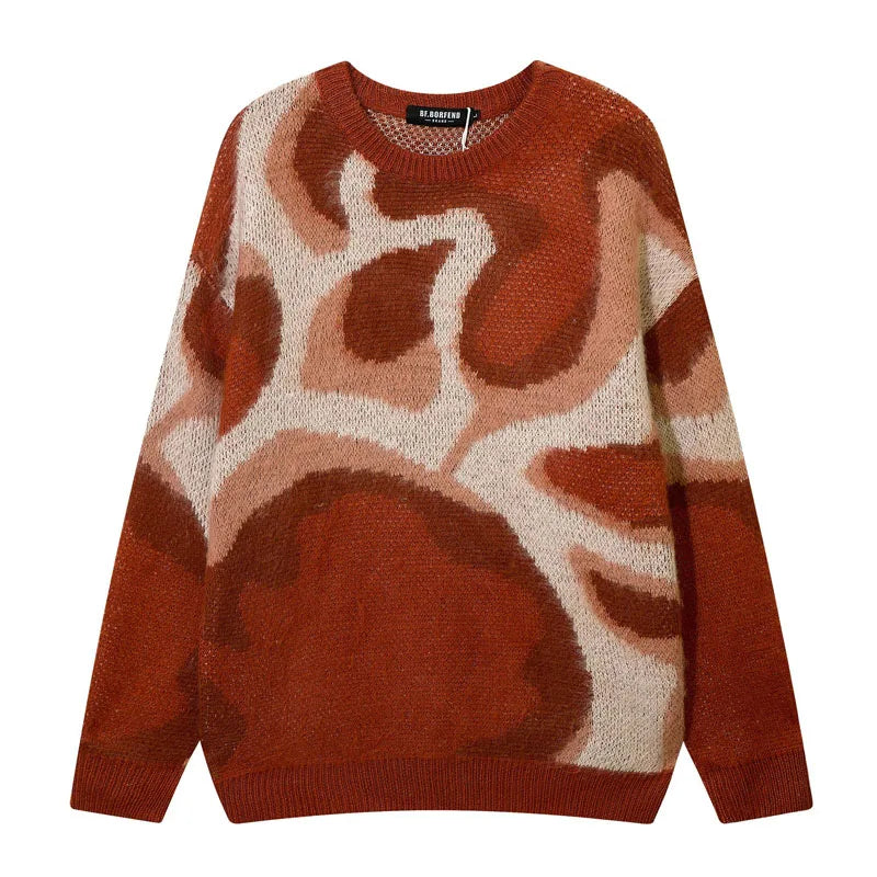 Streetwear Knitted Sweaters Mens Harajuku Pattern Spliced O-Neck Jumpers Hip Hop Oversized Casual Loose Pullovers Unisex
