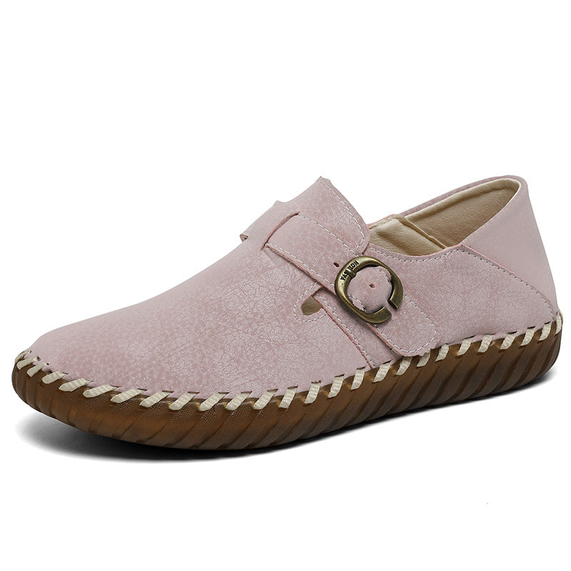Soft Surface Top Layer Cowhide British Style Birkenstock Single Shoe Stitched Korean Version Comfortable Genuine Leather Women's Shoes