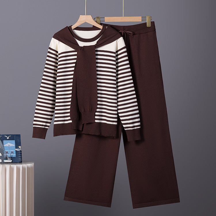 Loose striped long sleeved top and pants set